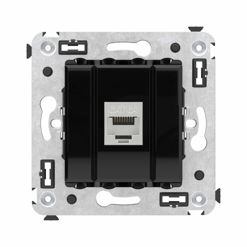 Компьютерная розетка RJ-45 без шторки в стену, кат.6А одинарная экранированная, "Avanti", "Черный квадрат"