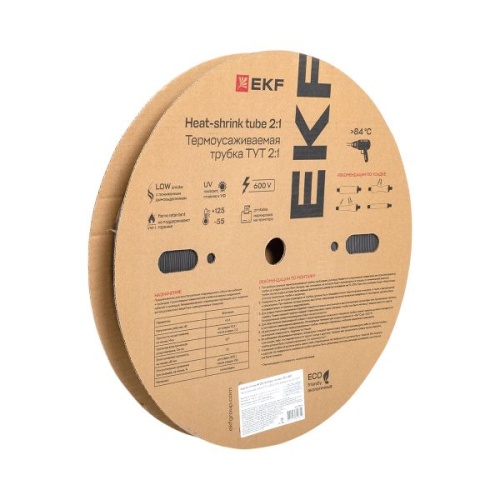Термоусаживаемая трубка ТУТ нг 25/12,5 черная рулон EKF PROxima Термоусаживаемая трубка ТУТ нг 25/12,5 черная рулон EKF PROxima