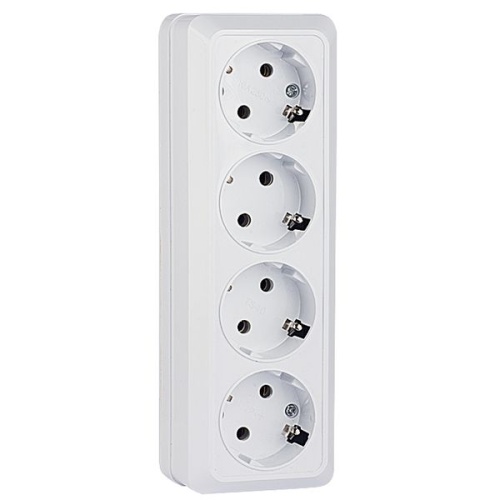 Рим Розетка 4-местная 16А с заземлением белая EKF Рим Розетка 4-местная 16А с заземлением белая EKF