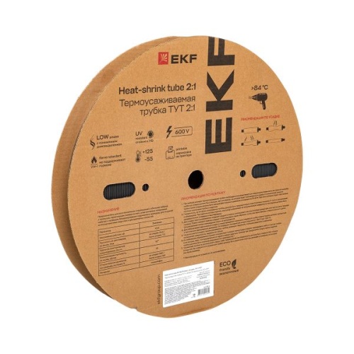 Термоусаживаемая трубка ТУТ нг 30/15 черная рулон EKF PROxima