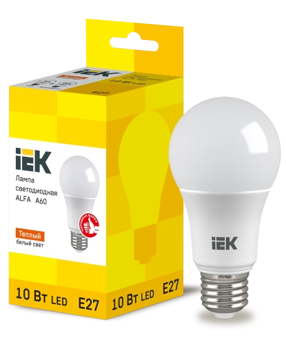 Лампа LED ALFA A60 шар 10Вт 230В 3000К E27 IEK