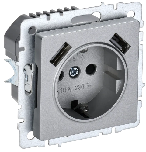 BRITE Роз. с з/к/ш 16А с USB A+A 3,1А РЮш10-2-БрА алюм. IEK BRITE Роз. с з/к/ш 16А с USB A+A 3,1А РЮш10-2-БрА алюм. IEK