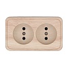 Розетка двойная открытой установки без заземляющих контактов с защитными шторками, (сосна)
