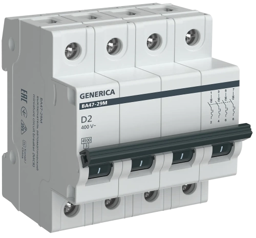 Авт. выкл. ВА47-29М 4P 2А 4,5кА D GENERICA
