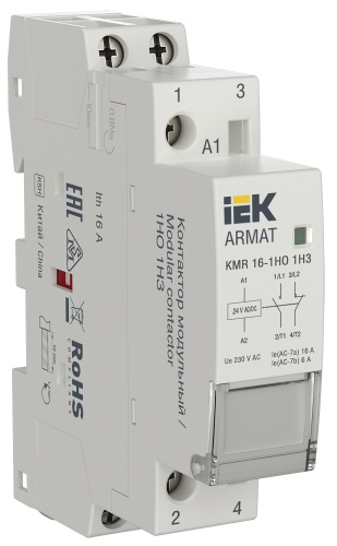 ARMAT Контактор модульный KMR 16А 24В AC/DC 1НО 1НЗ IEK