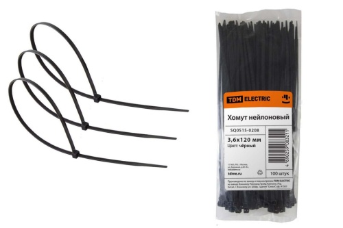 Хомут 3,6х120мм нейлон (черный) (100шт) TDM Хомут 3,6х120мм нейлон (черный) (100шт) TDM