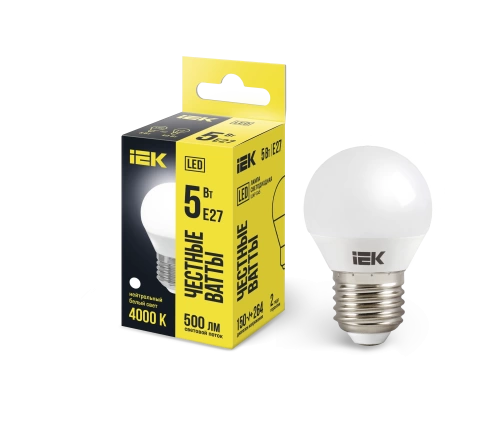 Лампа светодиодная ECO G45 шар 5Вт 230В 4000К E27 IEK Лампа светодиодная ECO G45 шар 5Вт 230В 4000К E27 IEK