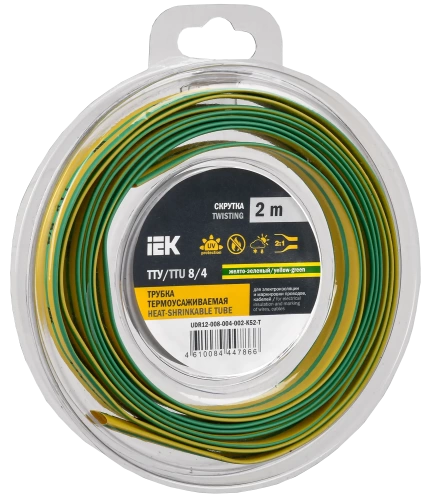 Трубка термоусадочная ТТУ нг-LS 8/4 жел-зел. (2м/упак) IEK Трубка термоусадочная ТТУ нг-LS 8/4 жел-зел. (2м/упак) IEK
