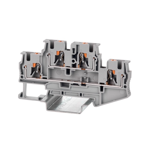 Клемма двухуровневая, зажим push-in, 4 точки подключения, 4 кв.мм, серая Клемма двухуровневая, зажим push-in, 4 точки подключения, 4 кв.мм, серая