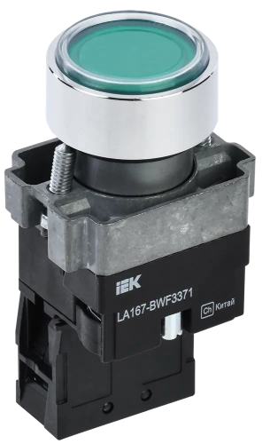 Кнопка LA167-BWF3371 d=22мм RC 1з с подсвет зеленая IEK Кнопка LA167-BWF3371 d=22мм RC 1з с подсвет зеленая IEK
