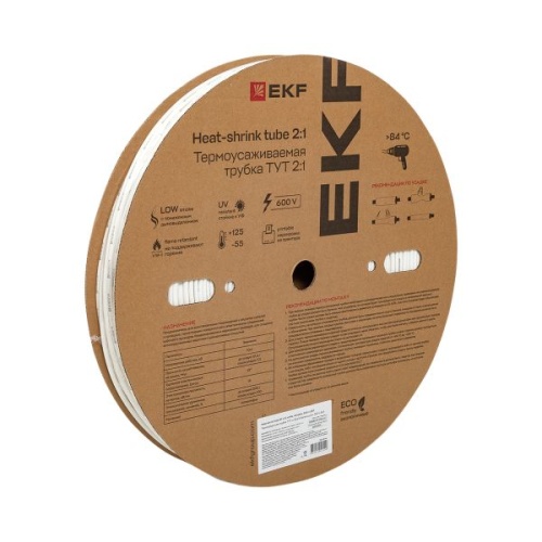 Термоусаживаемая трубка ТУТ нг 4/2 белая рулон EKF PROxima