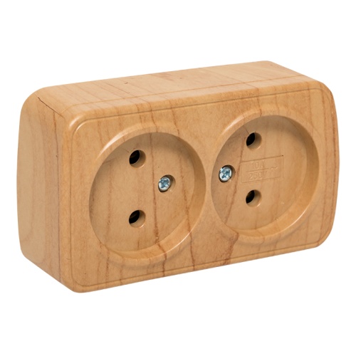 Розетка 2-местная ОП Минск 10А без заземления светлое дерево EKF Розетка 2-местная ОП Минск 10А без заземления светлое дерево EKF