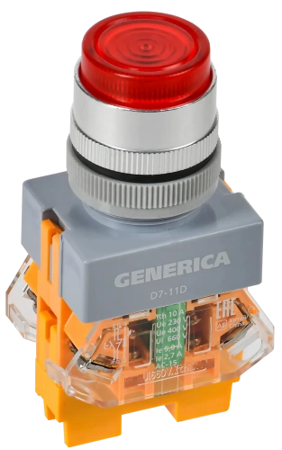 Кнопка D7-11D d=22мм 1з+1р с подсв. кр. GENERICA