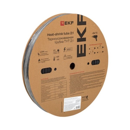 Термоусаживаемая трубка ТУТ нг 4/2 черная рулон EKF PROxima