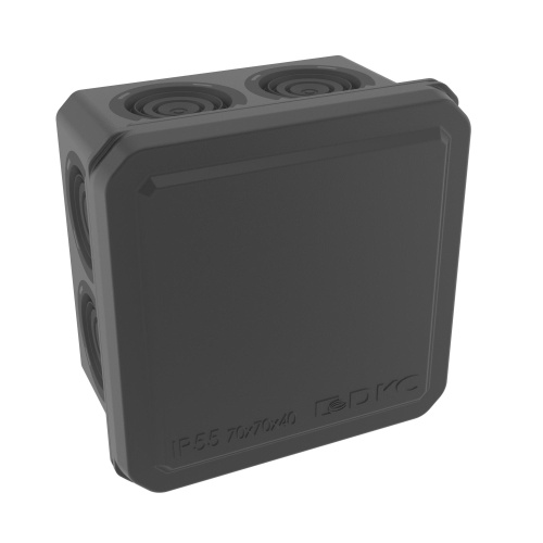 Коробка ответвительная с 8+2 кабельными вводами д.20/20мм, IP55, 70х70х40мм, черный