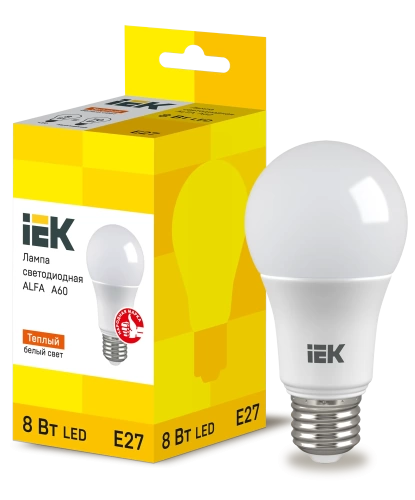 Лампа LED ALFA A60 шар 8Вт 230В 3000К E27 IEK
