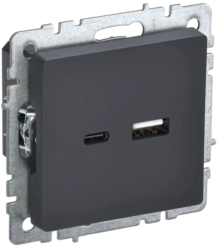 BRITE Роз. USB A+C 18Вт РЮ11-1-БрГ граф. IEK BRITE Роз. USB A+C 18Вт РЮ11-1-БрГ граф. IEK