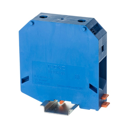 Клемма проходная, винтовой зажим, 2 точки подключения, 95 кв.мм, синяя Клемма проходная, винтовой зажим, 2 точки подключения, 95 кв.мм, синяя