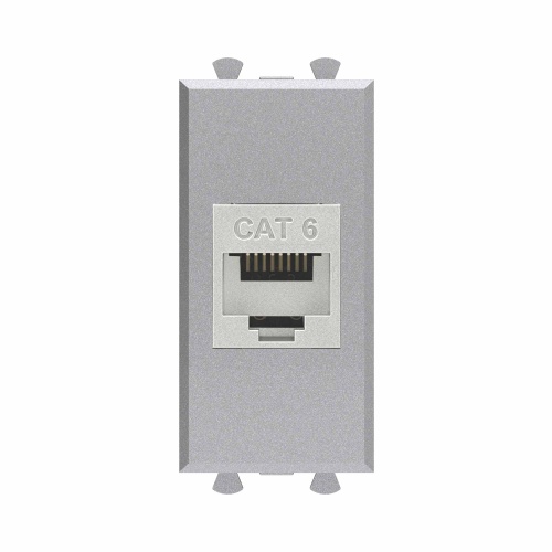 Компьютерная розетка RJ-45 без шторки модульная, кат.6 экранированная, "Avanti", "Закаленная сталь", 1 модуль