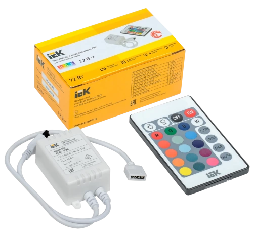 Контроллер с ПДУ ИК RGB 3 канала 12В 2А 72Вт IEK