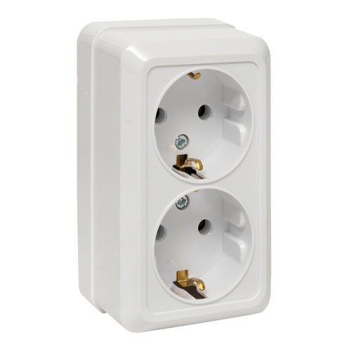 Рим Розетка 2-местная 16А с заземлением керам. белая EKF