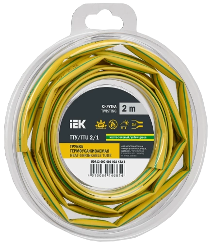 Трубка термоусадочная ТТУ нг-LS 2/1 жел-зел. (2м/упак) IEK