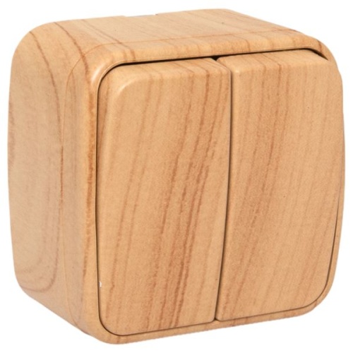 Выключатель 2-клавишный ОП Минск 10А светлое дерево EKF Выключатель 2-клавишный ОП Минск 10А светлое дерево EKF