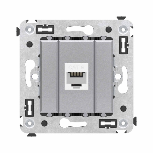 Компьютерная розетка RJ-45 без шторки в стену, кат.6 одинарная, "Avanti", "Закаленная сталь"