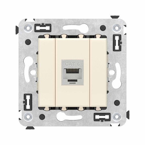 Компьютерная розетка RJ-45 без шторки в стену, кат.6 одинарная экранированная, "Avanti", "Ванильная дымка"